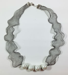 titanium wire mesh, 4 zoutw,shell parels 12mm, zilverenslotje, Danarts