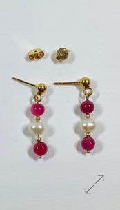 oorbellen, earrings, robijn, ruby, gold filled, zoetwater parel, Danarts