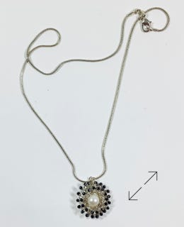ketting, gehaakt zilverdraad, zwarte spinel, zoutwater parel, Danarts