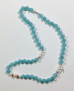 aquamarijn, zoetwater parels, hand geknoopt, zoutwater parel, Danarts, zilveren kralen, zilver slotje, ketting, necklace, 