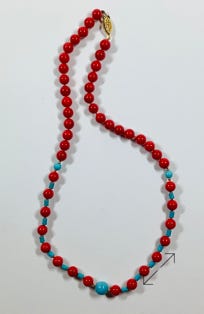 ketting, necklace, bloedkoraal, turquoise, howliet, GF kraaltjes, Danarts