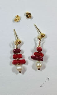 oorbellen, earrings, gold filled, bloedkoraal, zoetwaterparel, Danarts