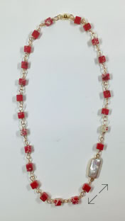 imperial jasper, zoetwater parels, verguld koperdraad kralen en slotje, Danarts